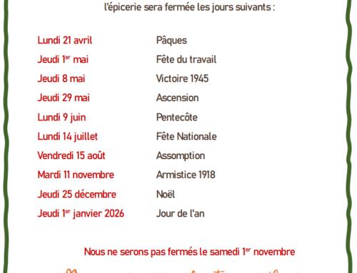 JOURS FÉRIÉS 2025 – FERMETURE LE VENDREDI 15 AOÛT
